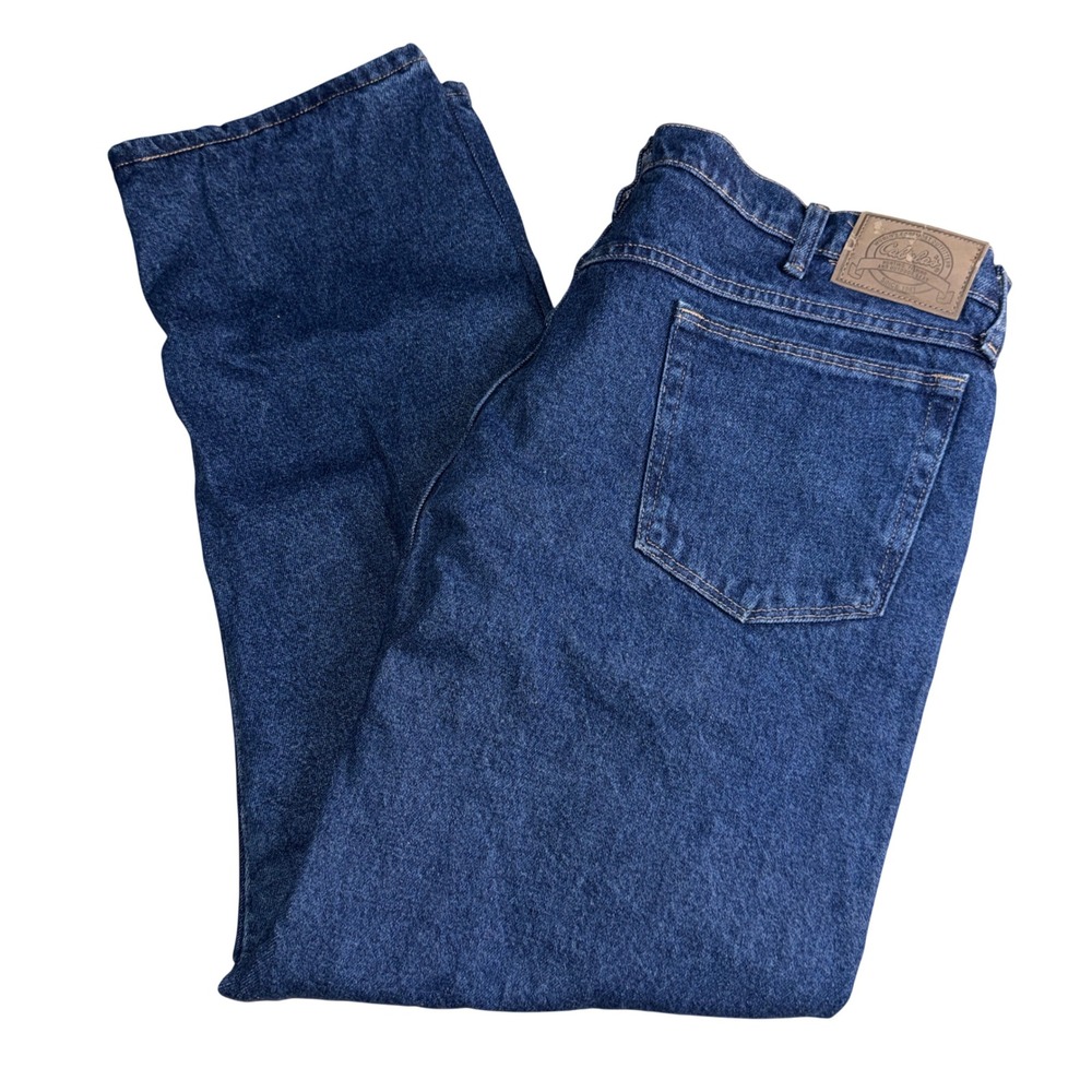 Cabelas Flannel Lined Jeans 40x30 Blue Denim Plaid Insulated Outdoor Workwear